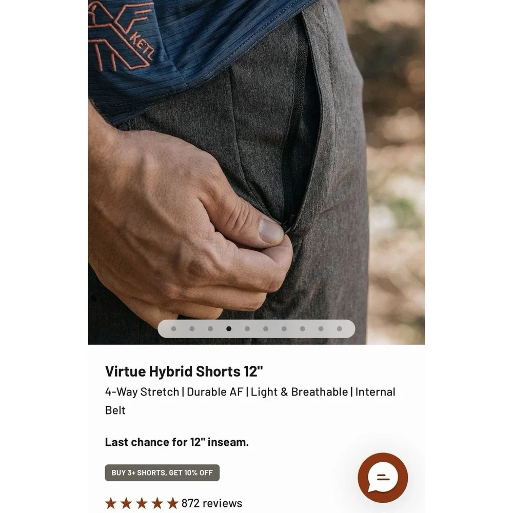 KETL Mountain‎ Apparel Virtue Hybrid Shorts Mens Small 12